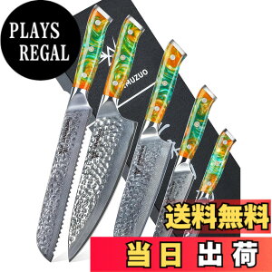 �y���������zSANMUZUO Kitchen Cooking Knife Set - 5 Pieces Chef Knives- Forged Damascus Steel & Resin Handle - Yao Series