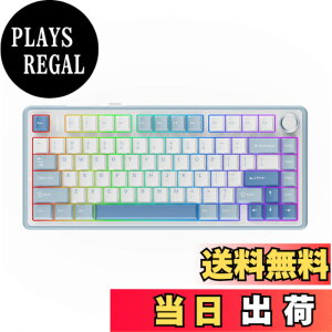 �y���������zEPOMAKER x Aula F75 �Q�[�~���O�L�[�{�[�h �K�X�P�b�g ���J�j�J���L�[�{�[�h 5�w�p�b�h���m�u�t�� 75% ���C�����X �z�b�g�X���b�p�u�� Bluetooth/2.4GHz/USB-C RGB �Z�K�F�؎擾 (Sea Salt Blue, L