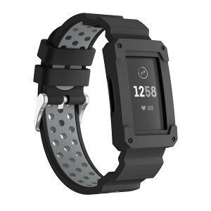 �y���������zGOSETH Fitbit Charge 4/Fitbit Charge 3�p�o���h �P�[�X�t�� ��U�h�~�ی�t���[���t���V���R���X�g���b�v Fitbit Charge 3/SE/Charge 4����уX�y�V�����G�f�B�V�����p (�u���b�N&�O���[) �F�F�u