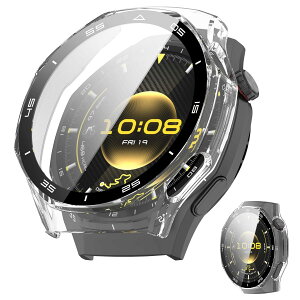 �y���������zJIAYJP for HUAWEI WATCH GT 6 Pro 46mm �p �P�[�X �K���X�t�C���� ��̌^�P�[�X PC+�K���X�f�� �w��h�~ �ϏՌ� �����ȒP �����ߗ� �S�ʕی� �����^ HUAWEI WATCH GT 6 Pro 46mm �J�o�[ (�N���A) �F