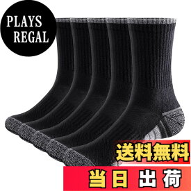 【送料無料】[YUEDGE] 靴下 レディース スポーツ ソックス 厚手 クッション クルー丈 トレッキング 登山用 コームド綿 吸汗 通気 防臭 19-27 cm 5足セット 色：黒*2403 モデル、サイズ：23.0-26.0 cm