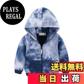 【送料無料】[LittleSpring] パーカー キッズ スウェット フルジップ 裏パイル かわいい 虹 子供服 男の子 女の子 色：絞り染め-ブルー、サイズ：90