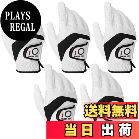 【送料無料】FINGER TEN ゴルフグローブ メンズ 5枚セット 天然羊革x合成皮革 全天候滑り止めグリップ 色：ホワイト（右手用5枚）、サイズ：27