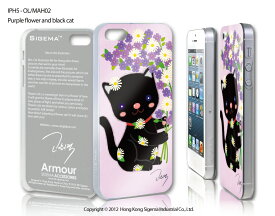 iPhone5 iphone5s iPhoneSE ケース ネコ SIGEMA iphone 5s 5 SE カバー イラスト ネコ Armour IMD/Purple flower and black cat アイフォン スマホ アイフォーン ネコ ねこ 花 イラスト
