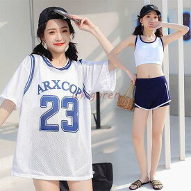 水泳服 スイムウェア 上下セット スイミング ビーチウェア 3点セット 胸パッド付き 水着 レディース Tシャツ 水着セット ショットパンツ
