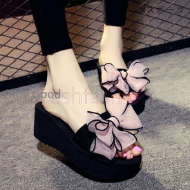 サンダル ビーチサンダル 美脚 リボン 厚底 ウェッジヒール 靴 ミュール シューズ レディース スリッパー かわいい 疲れない リゾート 旅行 水着用 ビキニ用