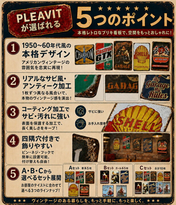 楽天市場】【1位受賞】ブリキ看板 アメリカン レトロ ガレージ 壁掛け 