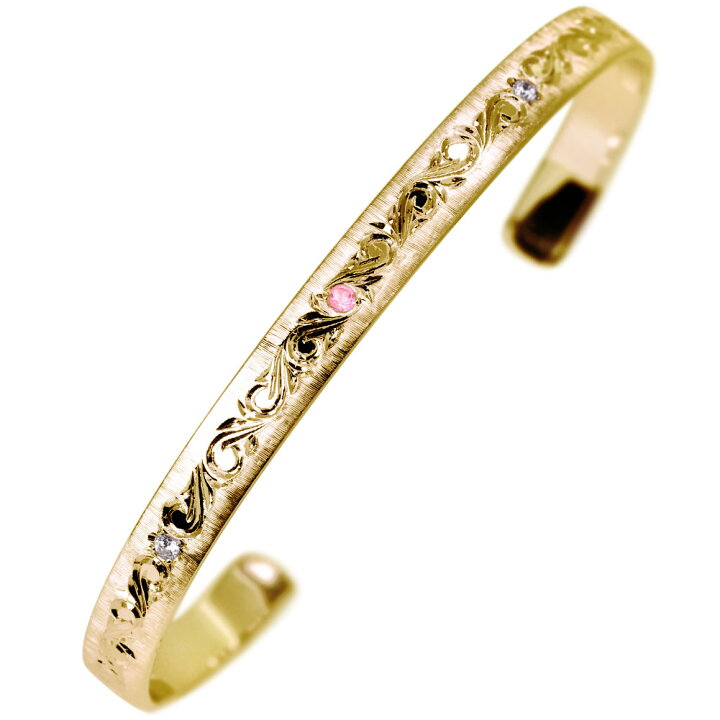 楽天市場】バングル ゴールド 18k 18金 彫金 唐草 選べる誕生石 k18  