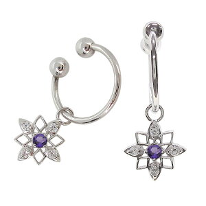 イヤーカフ レディース 痛くない アメジスト プラチナ フープイヤリング 揺れる 星 母の日 2024