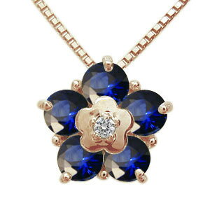 フラワー ネックレス サファイア 10金 花 ネックレス