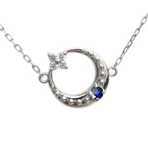 プラチナ サファイア ネックレス 星 月モチーフ ネックレス