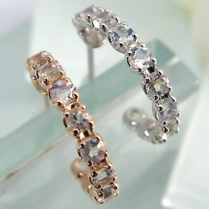 6月誕生石 ロイヤルブルームーンストーン 18金 エタニティ 片耳 ピアス