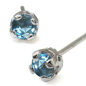 プラチナ・ブルートパーズ・メンズピアス・シンプル・一粒・ピアス 父の日 2024