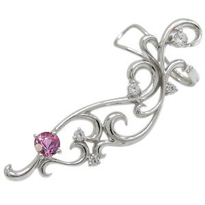 イヤーカフ ピアス 18金 レディース 唐草 イヤークリップ K18 ピンクサファイアピアス