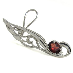 プラチナ ガーネット イヤーカフ フェザー 白鳥 レディース ピアス 大ぶり オーバル 天然石 華やか 片耳用