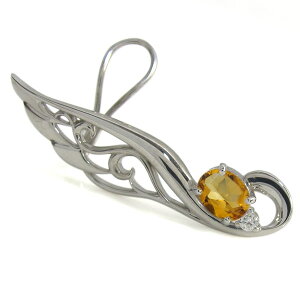 プラチナ シトリン イヤーカフ フェザー 白鳥 レディース ピアス 大ぶり オーバル 天然石 華やか 片耳用