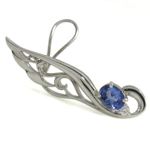 プラチナ タンザナイト イヤーカフ フェザー 白鳥 レディース ピアス 大ぶり オーバル 天然石 華やか 片耳用