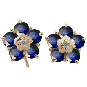 フラワー ピアス サファイア K18ピアス 外れにくい ピアス