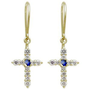 サファイア ピアス クロス フックピアス K18 レディース プレゼント 母の日 2024