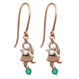 エメラルド キャットピアス 猫 ピアス 10金 フックピアス
