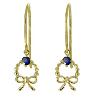 ピアス・リボン・レディース・サファイア・フックピアス・揺れる・10金 プレゼント 母の日 2024