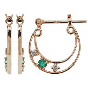 フープピアス レディース 月 ムーン エメラルド 10金 ループ クロッシング 母の日 2024