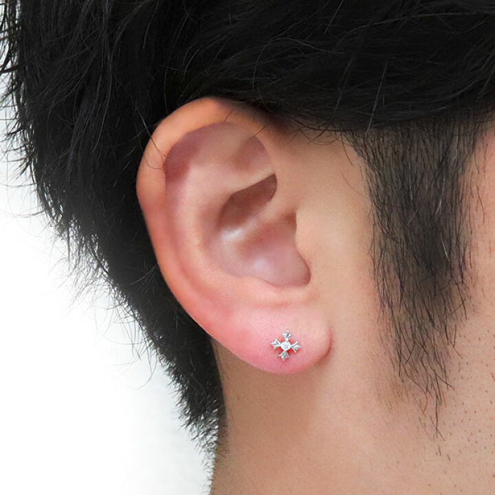 楽天市場 メンズ ピアス 十字架 クロス 18k ダイヤモンド 一粒 スタッドピアス Plejour プレジュール