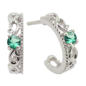 フープピアス メンズ 両耳 エメラルド 唐草 アラベスク ピアス シルバー 小さめ 父の日 2024