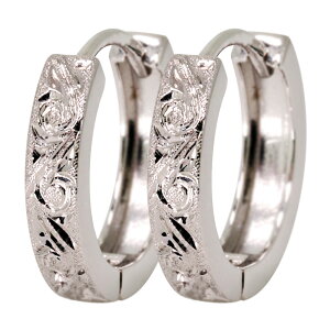 フープピアス 小さめ レディース ピアス フープ プラチナ 唐草 彫り 中折れ式