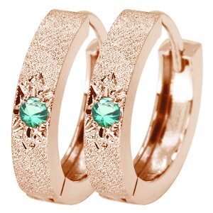 ピアス レディース フープピアス エメラルド 誕生石 5月 中折れ式 両耳 彫り 10金 10k