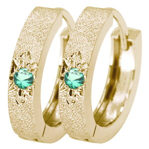フープピアス ピアス レディース 18k 18金 彫り 中折れ式 フープ ゴールド エメラルド