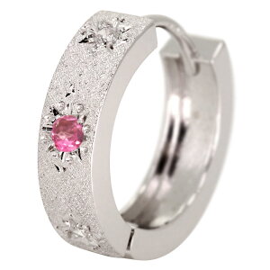 フープピアス メンズ 片耳 ピアス プラチナ 中折れ式 10月誕生石 ピンクトルマリン 彫り 人気 父の日 2024