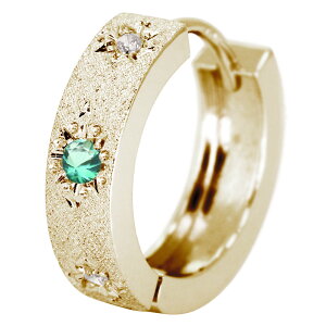 ピアス メンズ リング フープピアス 片耳 18金 18k 中折れ式 ゴールド エメラルド 洋彫り 父の日 2024