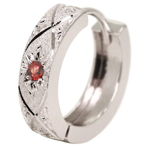 フープピアス プラチナ メンズ ピアス フープ 片耳用 誕生石 1月 ガーネット 中折れ式 金属アレルギー対応 父の日 2024