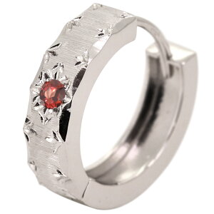 ピアス プラチナ メンズ フープピアス 片耳用 1月誕生石 ガーネット 中折れ式 フープ 金属アレルギー対応 父の日 2024