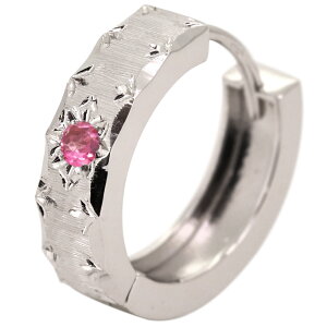 ピアス プラチナ メンズ フープピアス 片耳用 10月誕生石 ピンクトルマリン 中折れ式 フープ 金属アレルギー対応 父の日 2024