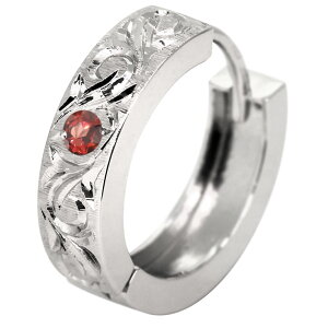 フープピアス プラチナ メンズ 片耳 フープ 中折れ式 1月誕生石 ガーネット 金属アレルギー対応 父の日 2024