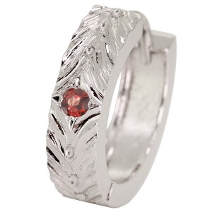 フープピアス プラチナ メンズ 片耳 フープ 中折れ式 1月誕生石 ガーネット 彫り 金属アレルギー対応 父の日 2024