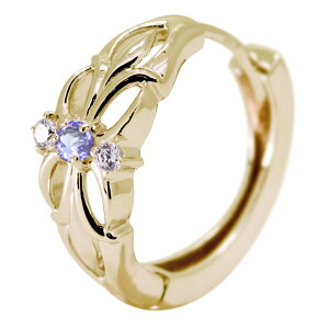 フープピアス 18k メンズ 片耳 ピアス 18金 百合の紋章 タンザナイト メンズピアス 透かし 12月誕生石