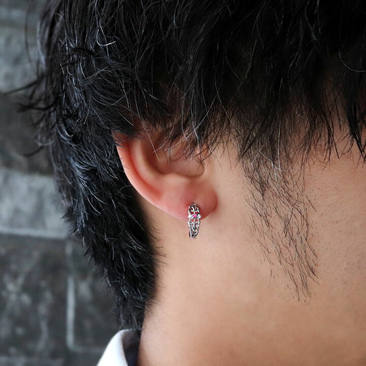 楽天市場】18金 フープピアス メンズ 片耳 クロス ルビー ピアス 18k 