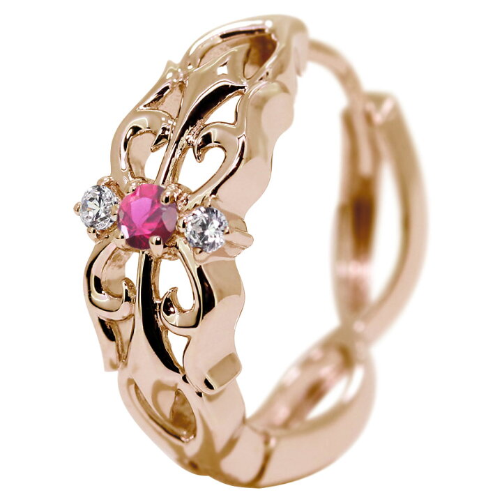 楽天市場】18金 フープピアス メンズ 片耳 クロス ルビー ピアス 18k 