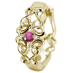 フープピアス メンズ ピアス フープ 10k 10金 ルビー クロス 十字架 片耳用 誕生石 7月 唐草 トライバル 男性 かっこいい