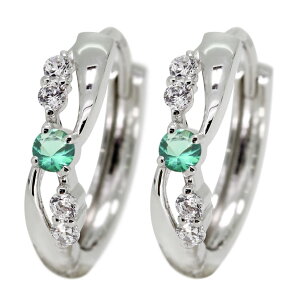 フープピアス レディース ピアス シルバー925 キャッチレス 中折れ式 5月誕生石 エメラルド 両耳 小ぶり きれいめ オフィス