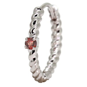 ピアス 片耳 メンズ プラチナ フープピアス ガーネット ツイスト 縄 ロープ 1月誕生石 メンズピアス pt900 中折れ式 金属アレルギー対応 男性 かっこいい つけっぱなし 人気 普段使い