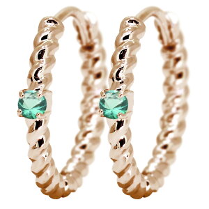 エメラルド ピアス 10金 レディース フープピアス ロープ 縄 両耳セット 5月誕生石 中折れ式 10k ツイスト ひねり 縄 ロープ k10 エメラルドピアス 女性 プレゼント ギフト