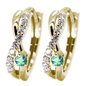 ピアス 18k フープピアス 18金 レディース 可愛い 小さめ 誕生石 5月 エメラルド インフィニティ 両耳用 おしゃれ 女性 大人