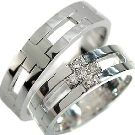 クロス ペアリング カップル 2個セット プラチナ ダイヤモンド 結婚指輪 ピンキーリング