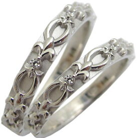 マリッジリング プラチナ ダイヤモンド リング ペアリング カップル 2個セット 百合の紋章 結婚指輪