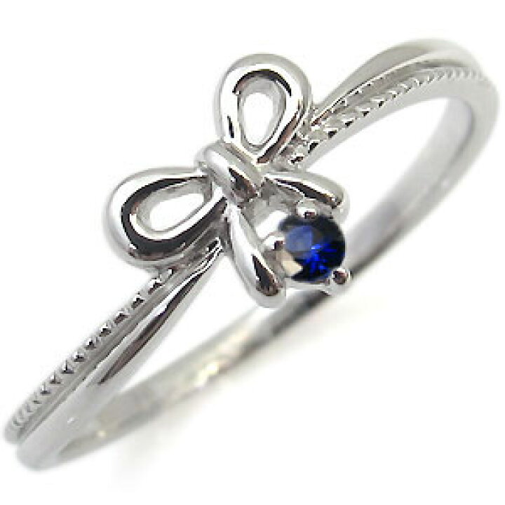 楽天市場】18金 18k 指輪 一粒 ピンキーリング リボン サファイア  