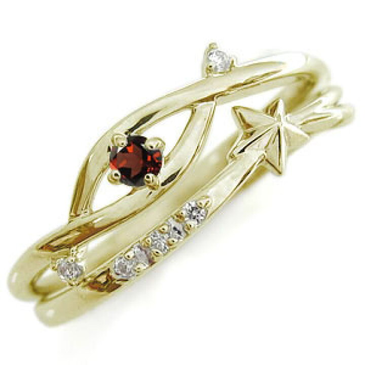 楽天市場】18金・ガーネット・リング・スター・星・2連・リング  